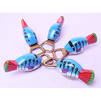 Bottle Opener Fish Shape With Painted Set Of 5, Handmade From Albesia Wood
