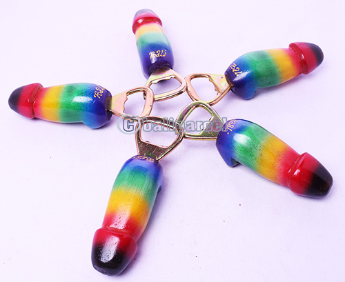 Bottle Opener Penis Shape With Painted Set Of 5, Handmade From Albesia Wood