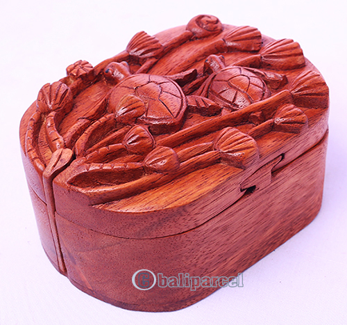 Wooden Box With Turtle, Hand Made From Suar Wood