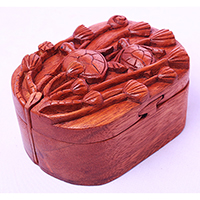 Wooden Box With Turtle, Hand Made From Suar Wood
