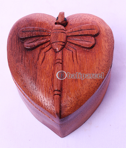 Wooden Box With Dragonfly, Hand Made From Suar Wood