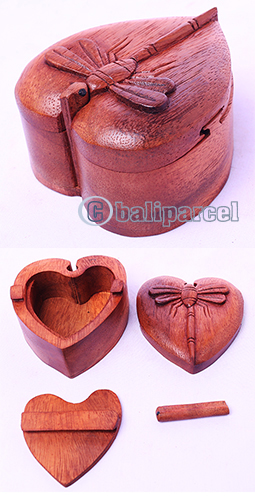 Wooden Box With Dragonfly, Hand Made From Suar Wood