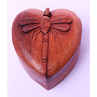 Wooden Box With Dragonfly, Hand Made From Suar Wood