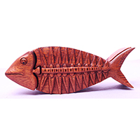 Wooden Box With Fish, Hand Made From Suar Wood