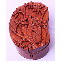 Wooden Box With Bear, Hand Made From Suar Wood