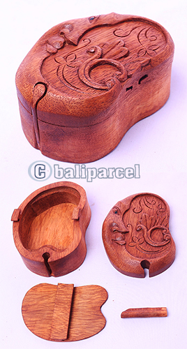 Wooden Box With Moon, Hand Made From Suar Wood