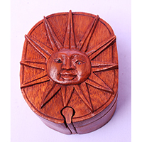 Wooden Box With Sun, Hand Made From Suar Wood
