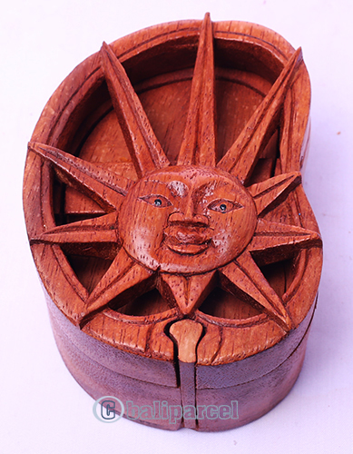 Wooden Box With Sun, Hand Made From Suar Wood