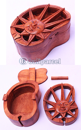 Wooden Box With Sun, Hand Made From Suar Wood
