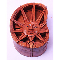Wooden Box With Sun, Hand Made From Suar Wood