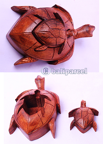 Wooden Box With Turtle, Hand Made From Suar Wood