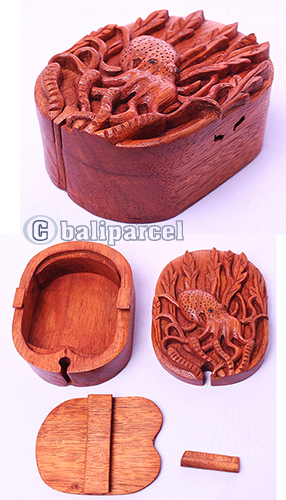 Wooden Box With Octopus, Hand Made From Suar Wood