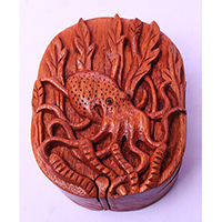 Wooden Box With Octopus, Hand Made From Suar Wood