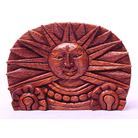Wooden Box With Sun, Hand Made From Suar Wood