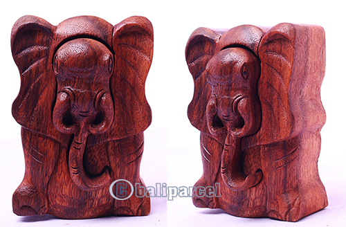 Wooden Box With Elephant, Hand Made From Suar Wood