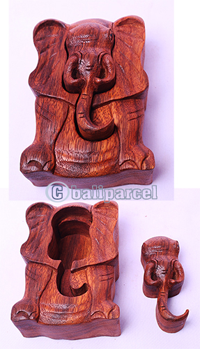 Wooden Box With Elephant, Hand Made From Suar Wood
