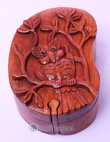 Wooden Box With Owl, Hand Made From Suar Wood