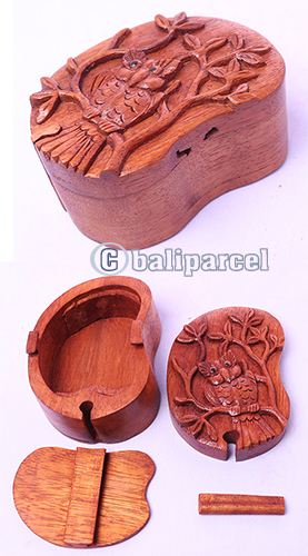 Wooden Box With Owl, Hand Made From Suar Wood