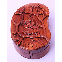 Wooden Box With Owl, Hand Made From Suar Wood