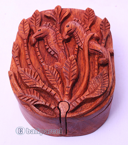 Wooden Box With Seahorse, Hand Made From Suar Wood