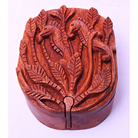 Wooden Box With Seahorse, Hand Made From Suar Wood