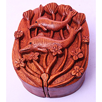 Wooden Box With Dolphins, Hand Made From Suar Wood