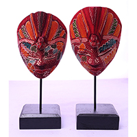 Wooden Mask With Stand, Hand Carved From Albesia Wood