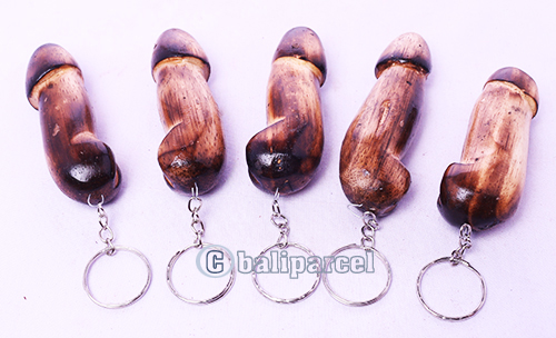 Wooden Keychain Penis, Hanmade From Albesia Wood