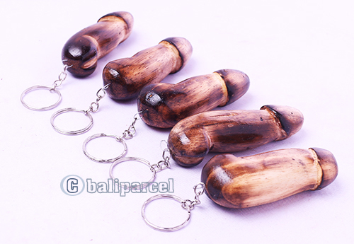 Wooden Keychain Penis, Hanmade From Albesia Wood