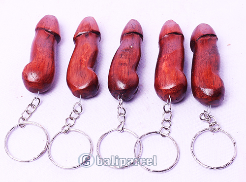 Wooden Keychain Penis, Hanmade From Albesia Wood