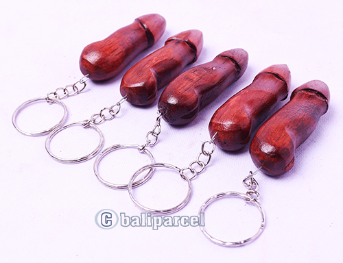 Wooden Keychain Penis, Hanmade From Albesia Wood