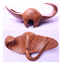 Wooden Manta Ray, Handmade From Suar Wood