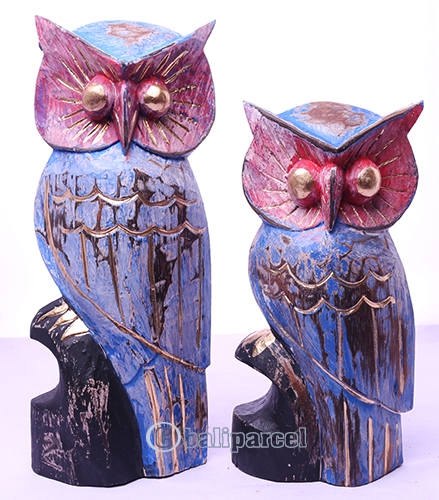 Wooden Owl Set Of 2, Handmade From Albesia Wood