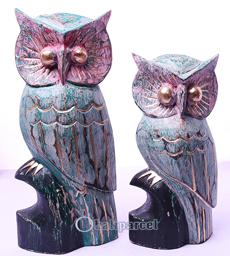 Wooden Owl Set Of 2, Handmade From Albesia Wood