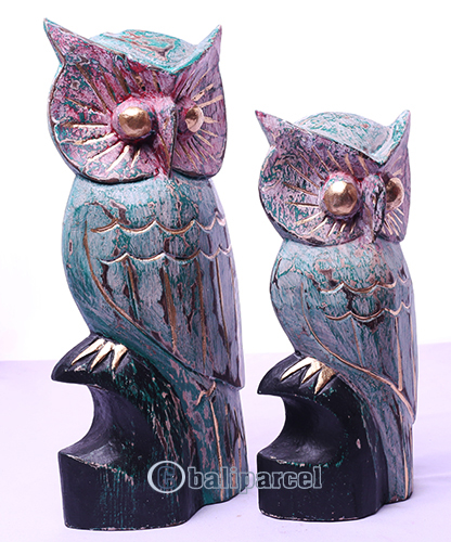 Wooden Owl Set Of 2, Handmade From Albesia Wood