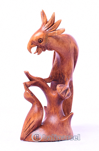 Wooden Bird With Baby, Handmade From Hibiscus Wood With Brown Polished