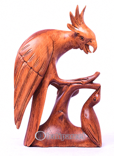 Wooden Bird With Baby, Handmade From Hibiscus Wood With Brown Polished