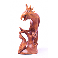 Wooden Bird With Baby, Handmade From Hibiscus Wood With Brown Polished