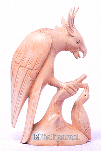 Wooden Bird With Baby, Handmade From Hibiscus Wood With Natural Polished