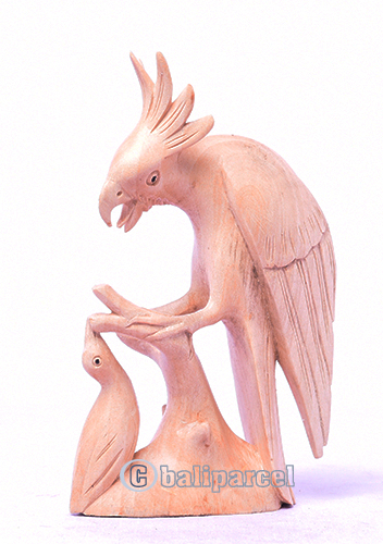 Wooden Bird With Baby, Handmade From Hibiscus Wood With Natural Polished