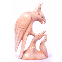 Wooden Bird With Baby, Handmade From Hibiscus Wood With Natural Polished