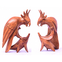 Wooden Bird, Handmade From Hibiscus Wood With Brown Polished