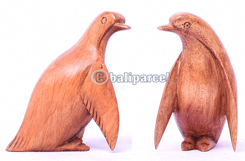 Wooden Pinguin, Handmade From Hibiscus Wood With Brown Polished