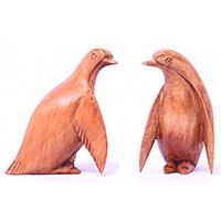 Wooden Pinguin, Handmade From Hibiscus Wood With Brown Polished