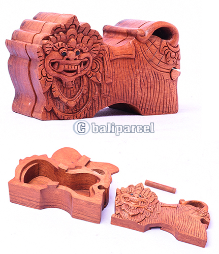 Wooden Box With Barong Shape, Hand Made From Suar Wood