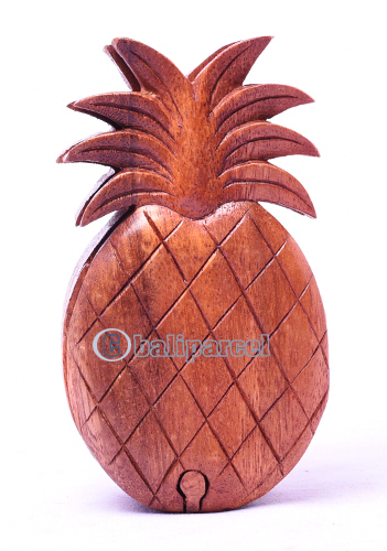 Wooden Box With Pineapple Shape, Hand Made From Suar Wood