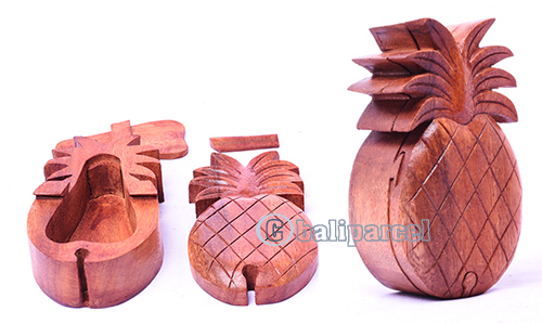 Wooden Box With Pineapple Shape, Hand Made From Suar Wood
