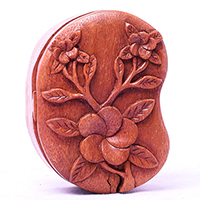 Wooden Box With Flower, Hand Made From Suar Wood