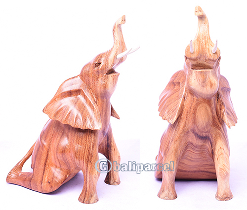 Wooden Sitting Elephant, Hand Carved From Suar Wood