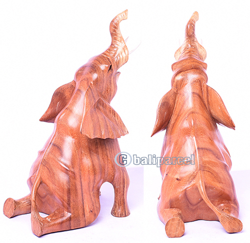 Wooden Sitting Elephant, Hand Carved From Suar Wood